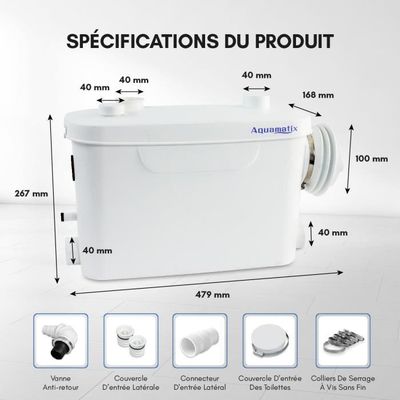 Broyeur Sanitaire 400W Aquamatix - Pompe De Relevage 100L/min Pour WC Suspendus Et Salle De Bain