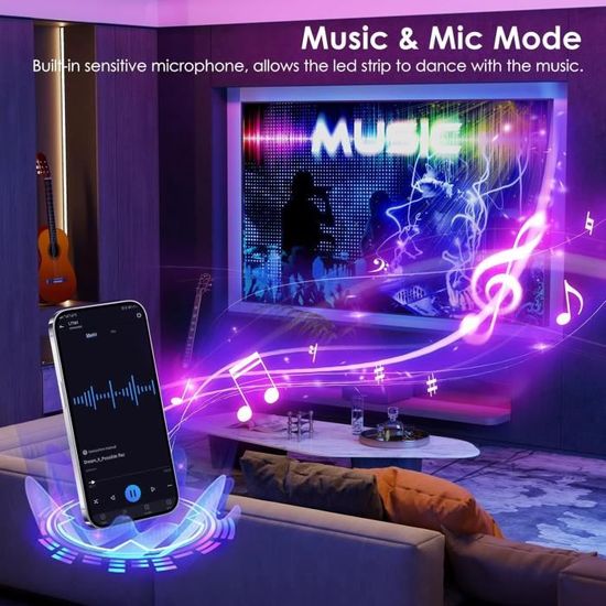 Ruban LED HOVVIDA 15m RVB - 450 LEDs, 30 LED/m, Contrôle Par APP, 24V, Rouleau Neuf