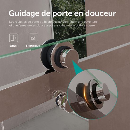 Porte de douche transparent pour niche 130cm paroi de douche avec porte coulissante Sogood Teramo4 en verre de s/écurit/é anticalcaire 130x190cm