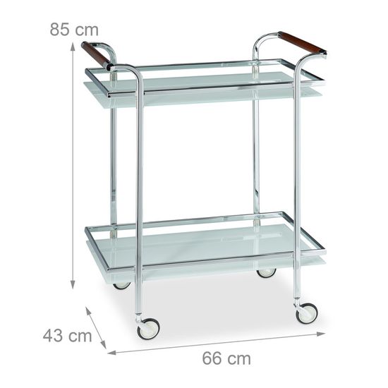 Chariot de Service Acier Table Roulante roulettes 2 /étages Argent Desserte de Cuisine Verre Opale Relaxdays 85x66x43 cm 85 x 66 x 43 cm