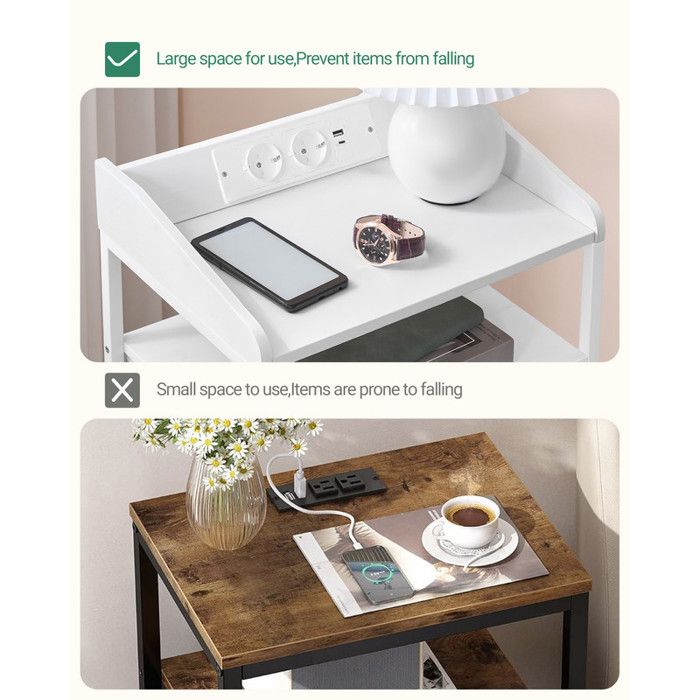 HEXCELEN Lot De 2 Tables De Nuit Éclairées Avec 2 Tiroirs Et Ports USB - Blanc 30,2 X 24 X 67 Cm