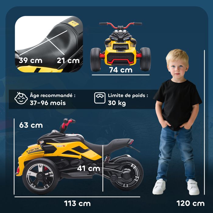 AIYAPLAY Quad Électrique Enfant, 6V 2,5 km/h, Phares, 18-36 Mois, Rouge | Voiture Électrique Enfants, Marche Avant et Arrière, Fonction Musicale