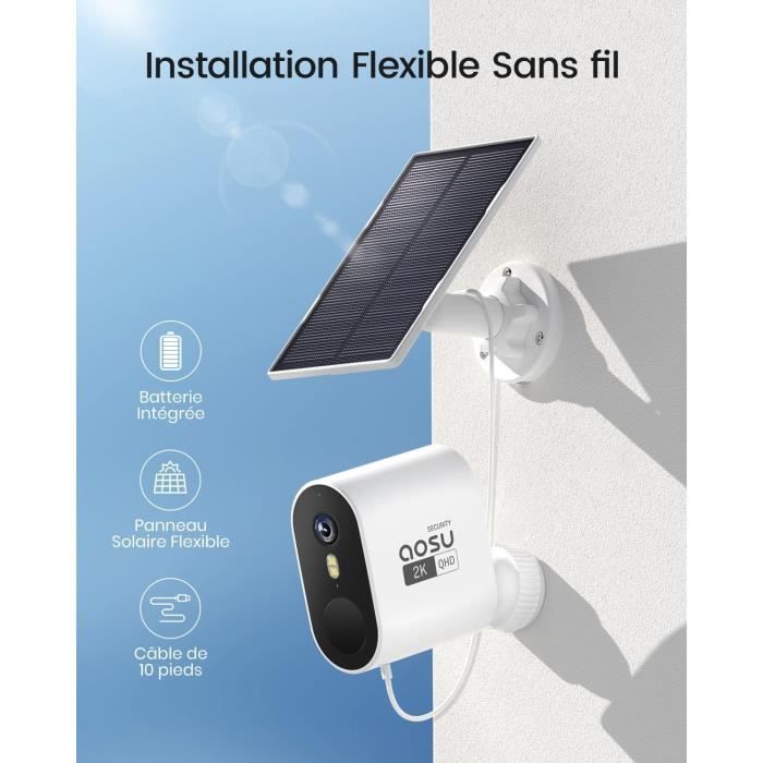 2K Caméra Surveillance WiFi Extérieure sans Fil, Solar Security Cameras ...
