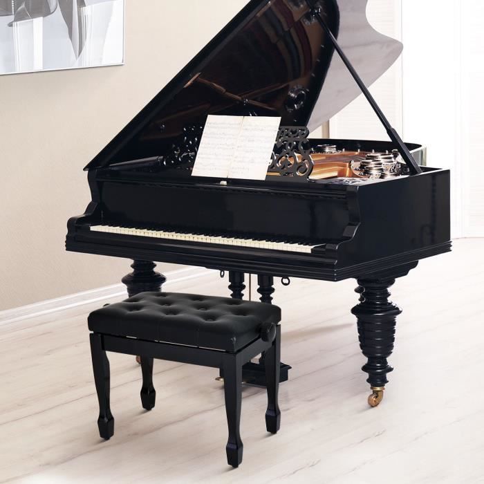 HOMCOM Tabouret de Piano Coffre Banquette Rangement Hauteur Réglable  Similicuir Noir 55L x 33l 48-58H cm 