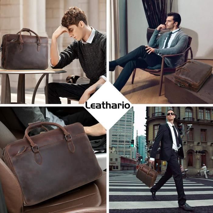 Leathario Sac Homme Porte Document Sac en Cuir Sac Messager Sac Ordinateur Homme Cuir veritable Cdiscount Bagagerie Maroquinerie