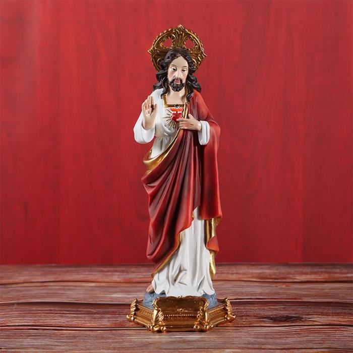 Statue Du Sacré-Cœur De Jésus En Résine - Figurine Religieuse Peinte à La Main 22.5cm, Décoration Autel Maison Église