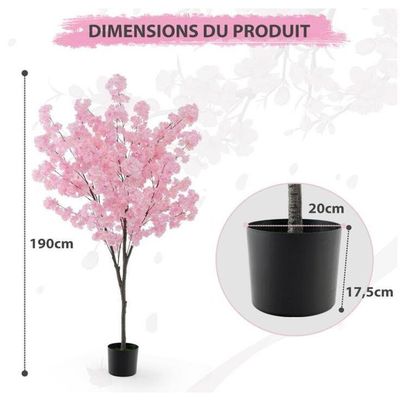 Cerisier Artificiel Décoratif Avec Pot En Ciment - 170 Cm, Fleurs En Tissu Réalistes, Sans Entretien - 5