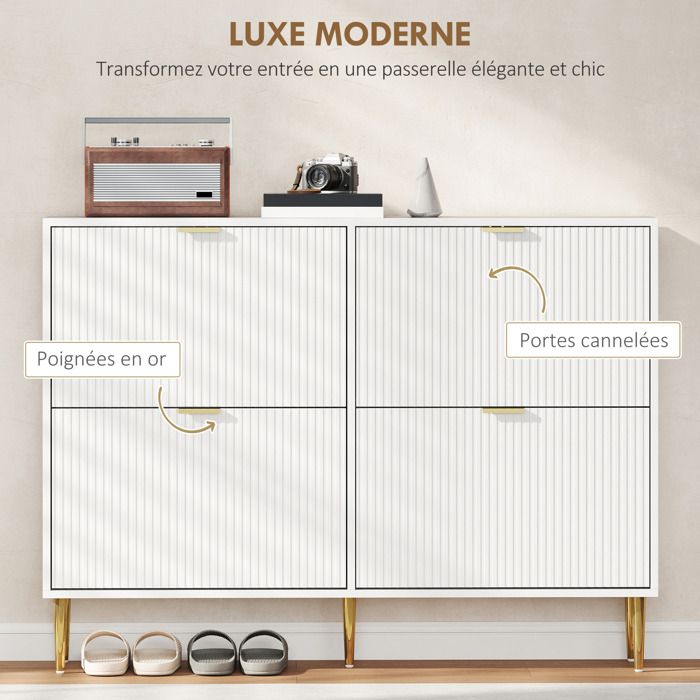 HOMCOM – Armoire à chaussures étroite avec 3 portes à lattes, armoire de rangement moderne pour