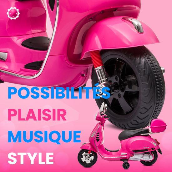 SUN BABY Vespa Moto Voiture Electrique pour enfants - 3 à 6 ans - 2x6V 4,5Ah - lecteur MP3 - marche avant et arrière - Rose clair - Jeux - Jouets SUN BABY Vespa Moto Voiture Electrique pour enfants - 3 à 6 ans - 2x6V 4,5Ah - lecteur MP3 - marche avant et arrière - Rose clair - Jeux - Jouets