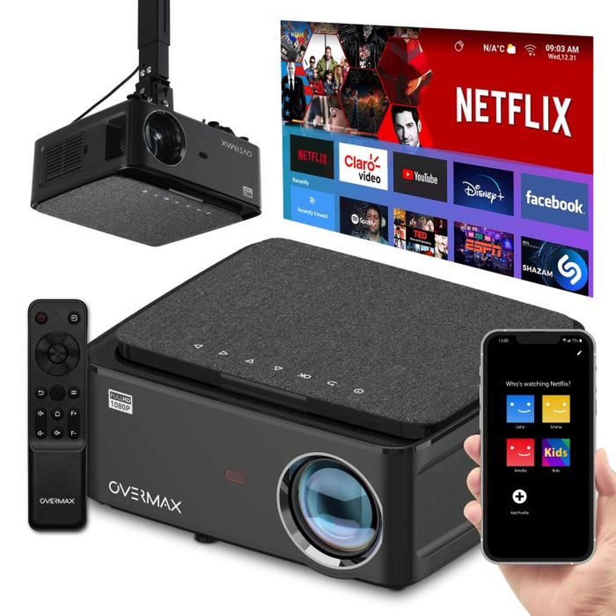 OVERMAX Multipic 5.1 Projecteur, Screen Mirroring, Full HD 1080P natif