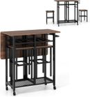 GIANTEX Ensemble Table à Manger Pliable avec 2 Chaises-Table Extensible à 3 Etages- 5 Roues+Etagère-Vin- Chariot de Rangement- Brun