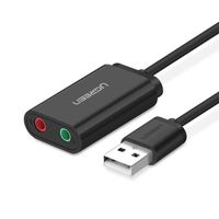 UGREEN Adaptateur Audio USB, Carte Son USB Externe vers 3,5mm Audio Stéréo Jack pour Windows, Mac et PS4, Plug & Play, Fil de 15cm