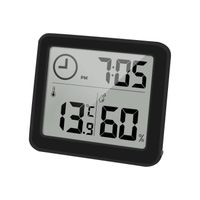 Thermomètre digital intérieur, Mini LCD Thermomètre Hygromètre Interieur, avec Horloge, pour Maison Bureau, Noir