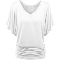 Tee Shirt Femme Été  À pour Femme Grande Taille Femmes Col en V Solide Ourlet Manches Lâche Chauve-Souris T-Shirt Blanc