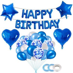 Yalulu Bleu Bébé Garçon Happy 1ST Birthday Guirlande Bannière Banderole des Ballons Décoration à Suspendre pour Anniversaire Bébé 