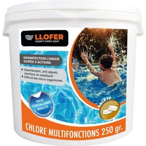 Chlore piscine multi-actions sans cuivre en galets de 250 gr