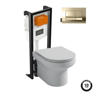 WC - TOILETTES Pack WC suspendu sans bride JACOB DELAFON Elite + bâti-support + plaque Or Beige