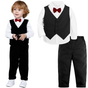 Amissz Ensemble Costume Cravate Enfant Bébé Garçon 3 Pcs Barboteuse + Gilet  + Chapeau Vêtements Mariage Fête Cérémonie - Gris - Taille 3/6 Mois :  : Mode