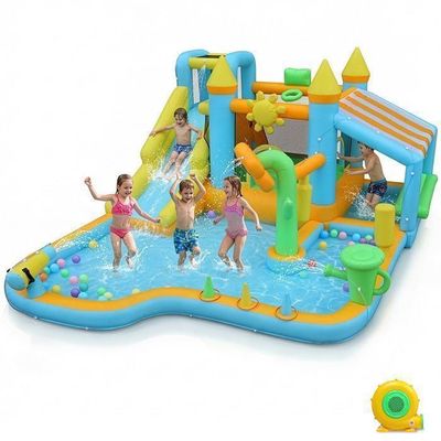 Luscriate - Château gonflable crocodile 353x400x235 cm avec toboggan aquatique, lancer d'anneaux, piscine – pour 3-8 ans - Jeux - Jouets