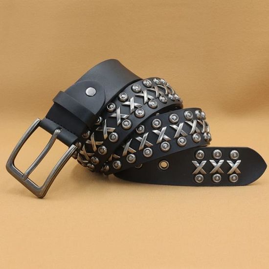 Ceinture Punk Rivetée PU Avec Chaîne Amovible - Double Trou - Style Rock Gothique 110 Cm - Homme Femme
