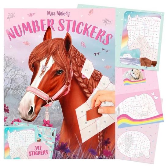 Depesche 13879 Miss Melody - Libro de Pegatinas de números con 16 páginas para Crear Motivos de Caballos por números, Incluye 8 Hojas de Pegatinas