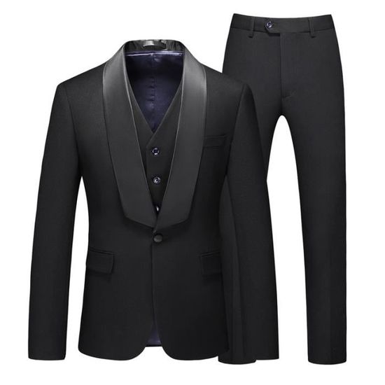 Set Smoking Homme 3 Pièces Noir Satin – Ceinture + Nœud Papillon + Pochette, Ajustable, Mariage & Cérémonie