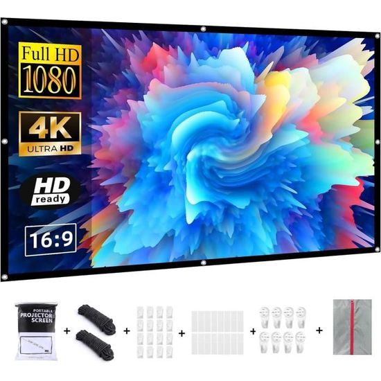 Écran De Projection Portable 100 Pouces Anti-pli - HD 16:9 Pour Home Cinéma, Jeux Vidéo Et Extérieur - 9