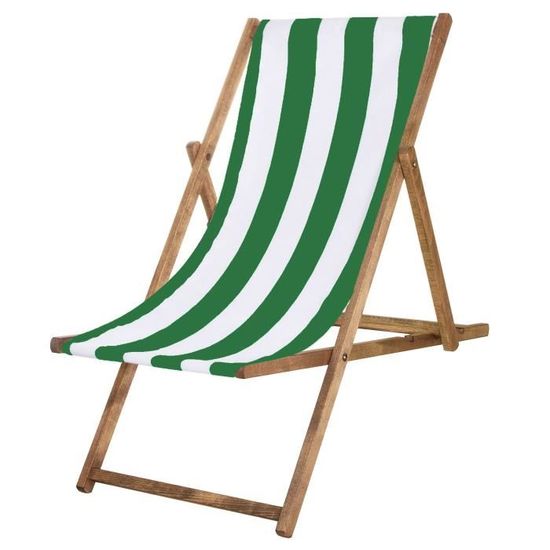 Chaise Longue Pliante En Bois Vintage - Bande Traditionnelle - Pour Plage Ou Camping
