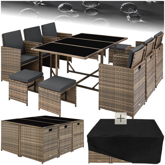 TECTAKE Salon de jardin extérieur MALAGA en résine tressée ensemble de
