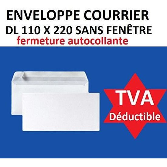 lot de 100 petite enveloppe courrier format DL 110 x 220 mm sans fenêtre papier velin blanc 90g une enveloppe blanche avec