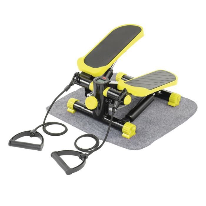 Mini Stepper 2 en 1 avec pédales réglables, Affichage et Cordes Elastiques, pour Entraînement aérobic - 40*33*20cm - Noir et Jaune