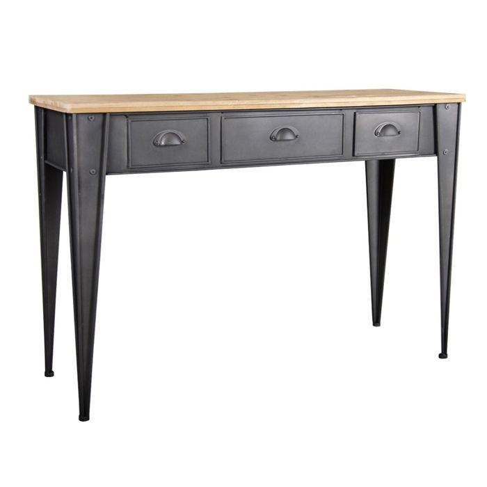 Console Industrielle Métal amp Bois 3 tiroirs 109 cm