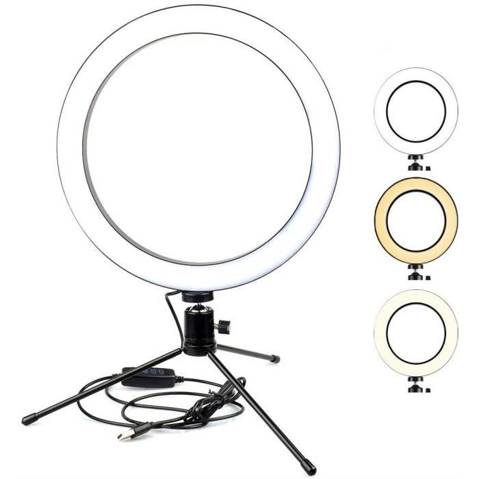 10 -anneau de lumière LED avec mini trépied pour YouTube Video Live Stream et maquillage etc, Anneau lumineux de 26 cm avec 3 modes