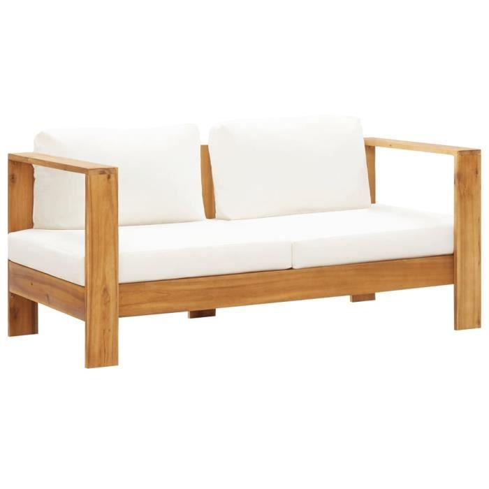 Canapé de jardin avec coussin 140 cm Acacia solide Blanc crème