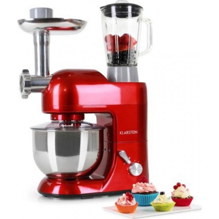 Robot pâtissier - Klarstein - Robot cuisine - Mixeur - hachoir - 1200W - Robot multifonction - 5L - Rouge