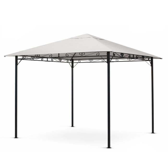 Gazebo et tonnelle de jardin en acier de 3X3 mètres Style Antivent et UV, Couleur: Noir