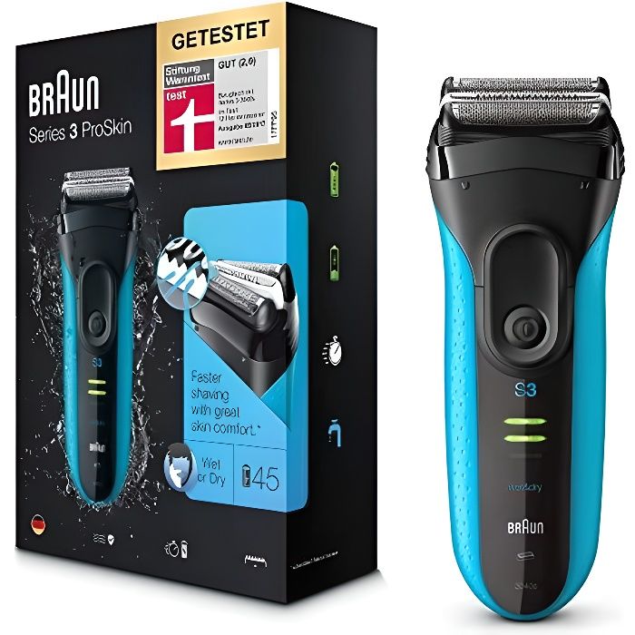 Braun Series 3 ProSkin 3040s Rasoir Électrique Homme Barbe, Noir-Bleu - Rasoir Électrique Rechargeable 3040s