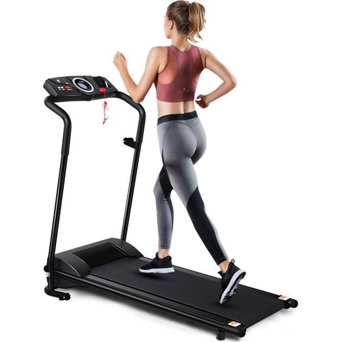 COSTWAY Tapis de Course Electrique Pliable 1 à 10 Km/H 12 Programmes avec Clé de Sécurité,Moteur 1.0HP,Ecran Multifonctions Fer Noir