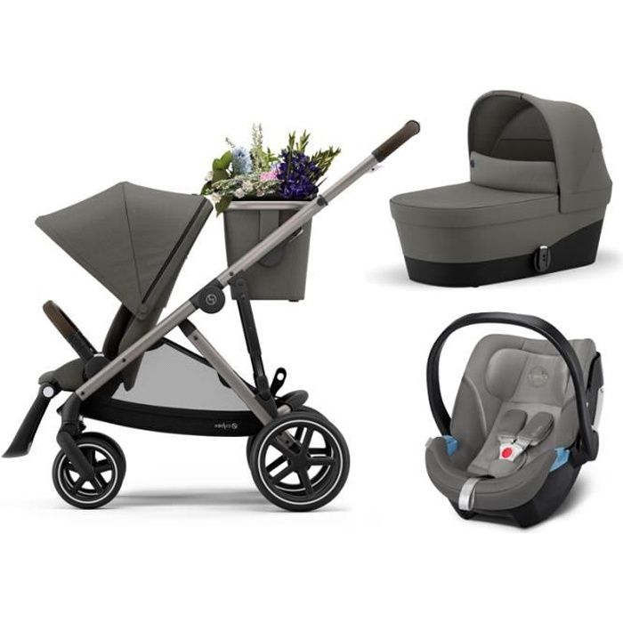 CYBEX Gazelle S Trio - Poussette (6+) avec siège auto et nacelle - Pliage compact - châssis argent - Gris