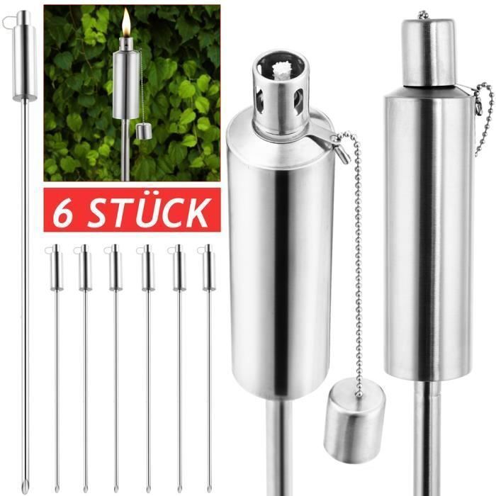 6x Torche de jardin, torche à l'huile flambeau acier inxydable - 115 cm lumière balcon terrasse lampe huile