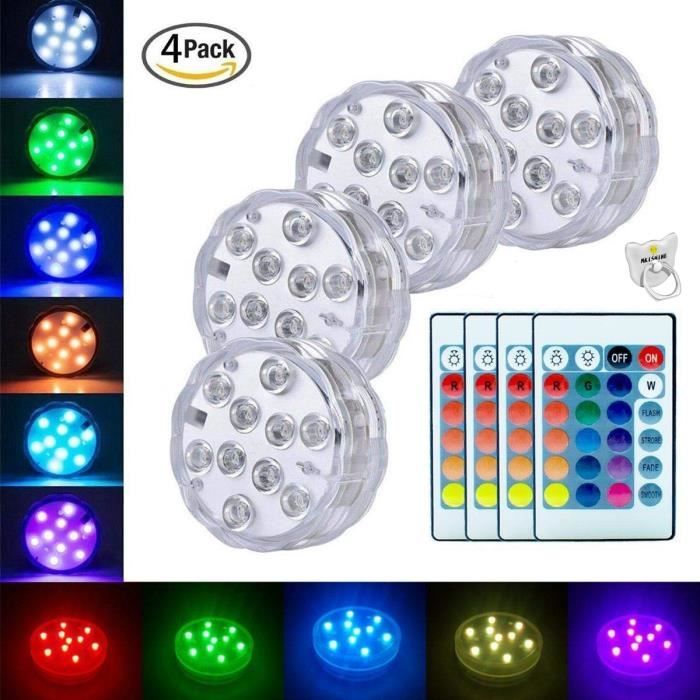 4 pcs Lampes sous-marines LED , Éclairage Submersible Multi-couleur Étanche avec télécommande pour Piscine/Décorations/Fête