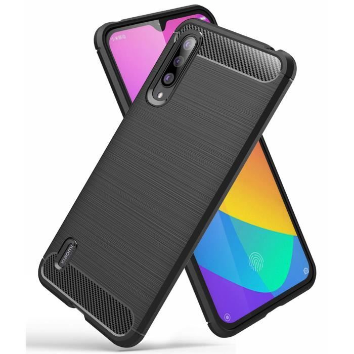 Xiaomi Mi A3 Coque Protection Fibres de Carbone Resilient TPU Antichoc Armure Case - noir