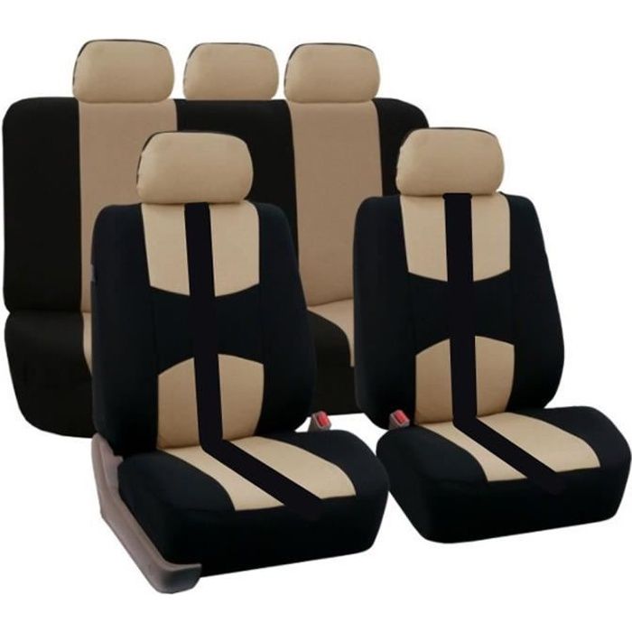 Housse Siege Voiture - Ensemble de Housses de Siège Auto Universelle - Couvre Sieges pour Avant et Arrière - Lot de 9 Beige