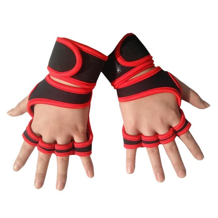 1 paire de gants de sport professionnel Gym Fitness Haltérophilie Gants demi-doigts pour hommes Femmes Adultes (Rouge, Taille)
