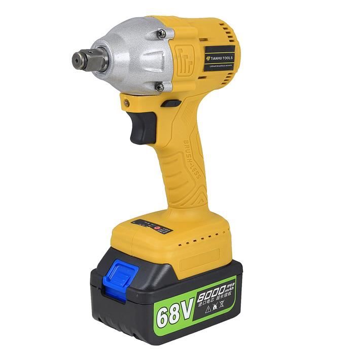68V Clé à Choc Sans Fil 1 X Li-Ion Battery 8000mAh Visseuse Pneumatique électrique Jaune