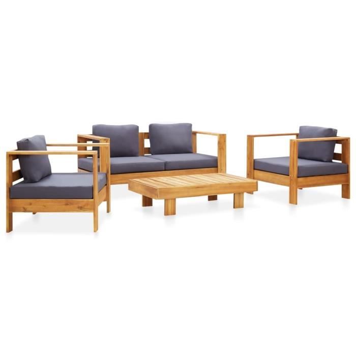 vidaXL Salon de jardin 4 pcs avec coussins Gris Bois d'acacia solide