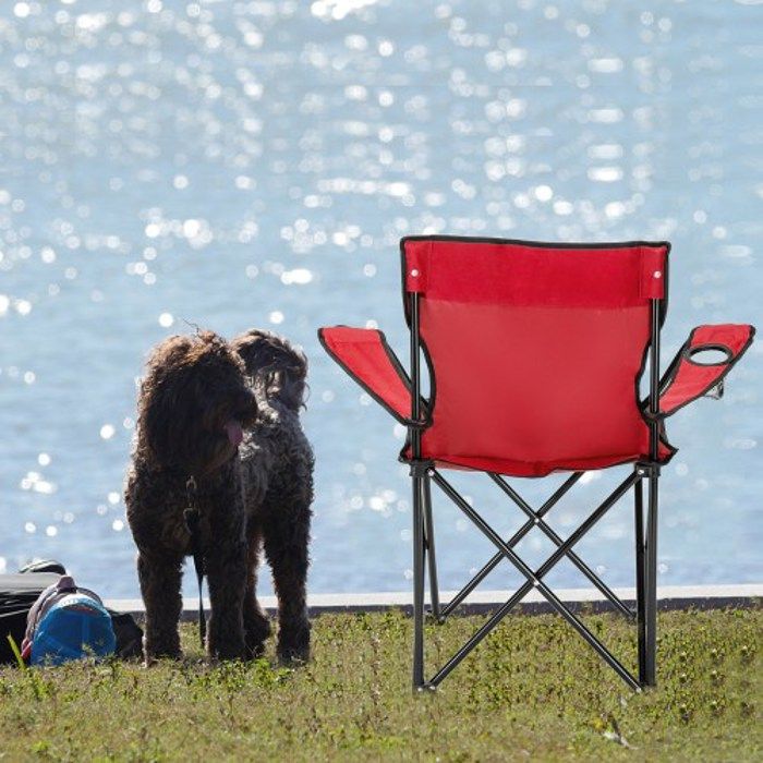 fauteuil de camping pliante, fauteuil de pêche avec porte boisson + sac de transport- rouge