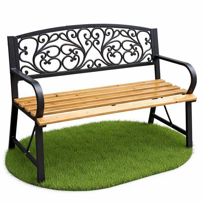 Banc de Jardin Noir NERINA avec Bois laqué et Pieds en fonte Largeur 118 cm