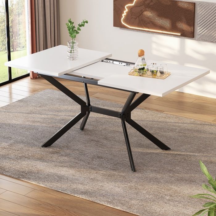 Table à Manger Blanche Extensible Pieds en MétalTable de Salon Stable120/160x80x75cmStyle ModerneNoir