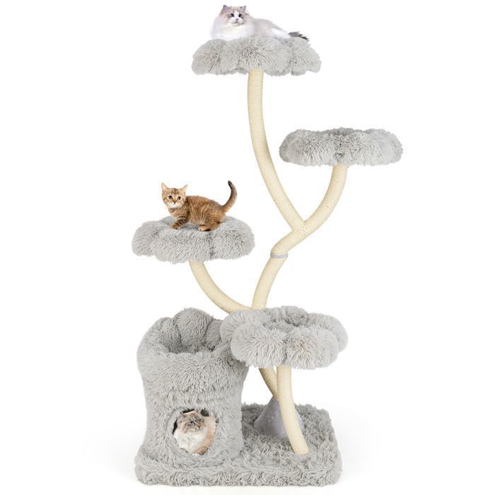 Meilleurs prix pour COSTWAY Arbre à Chat Multi-niveaux 165 CM, 4 Plateformes Rembourrée, Poteaux de Grattage en Sisal, Condo Niche Privée 2 en 1, Gris